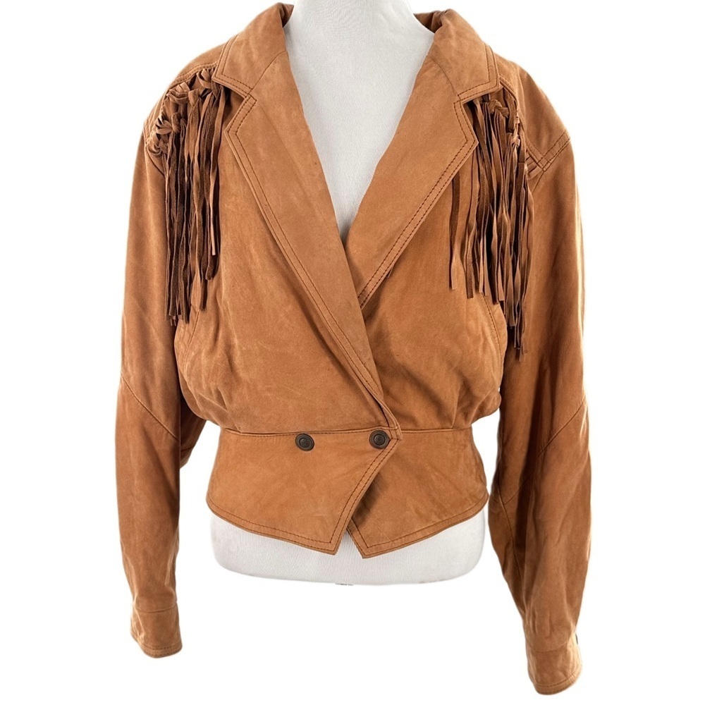 Sea dream leather jacket M tan cognac 70s 80s fringe western vintage rodeo